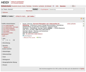 University of Heidelberg Mention Johannes Faupel